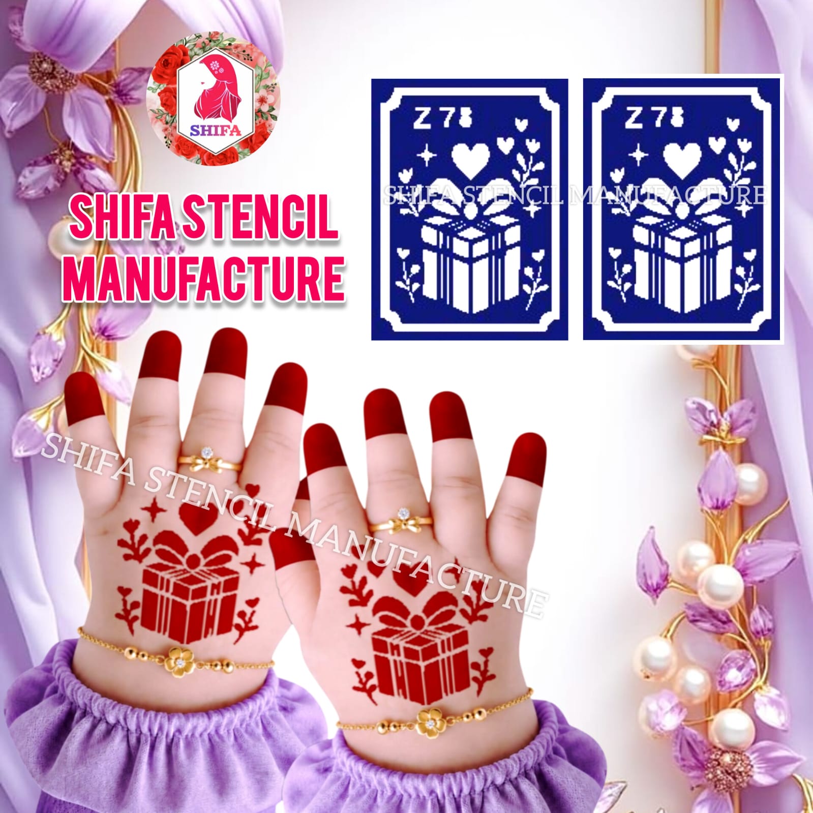 Z 78 Gift of Love Sticker overview Henna Stencil - Shifa Stencil